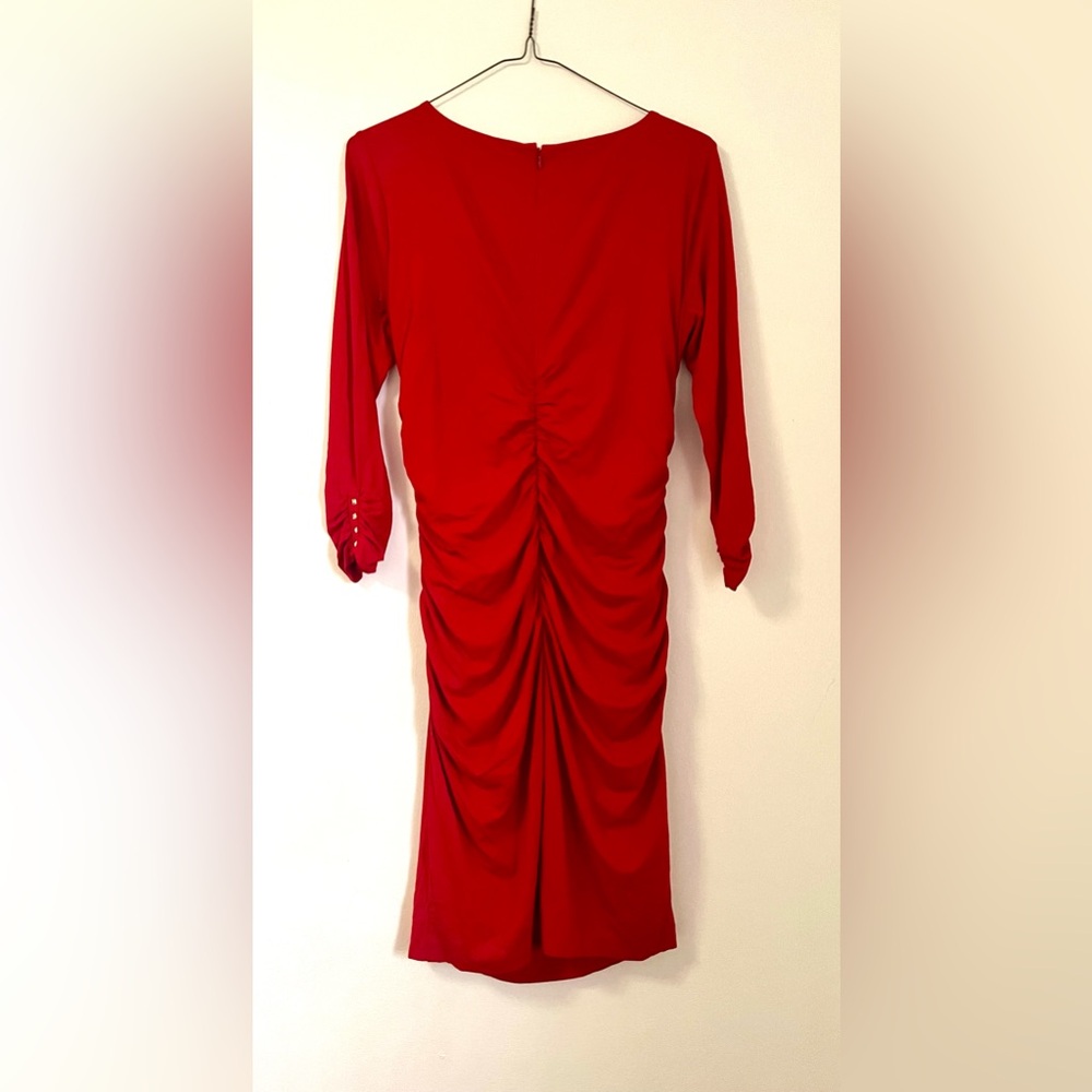 Cashe Red Ruffled Lined Cocktail Dress Size L - Picture 2 of 10